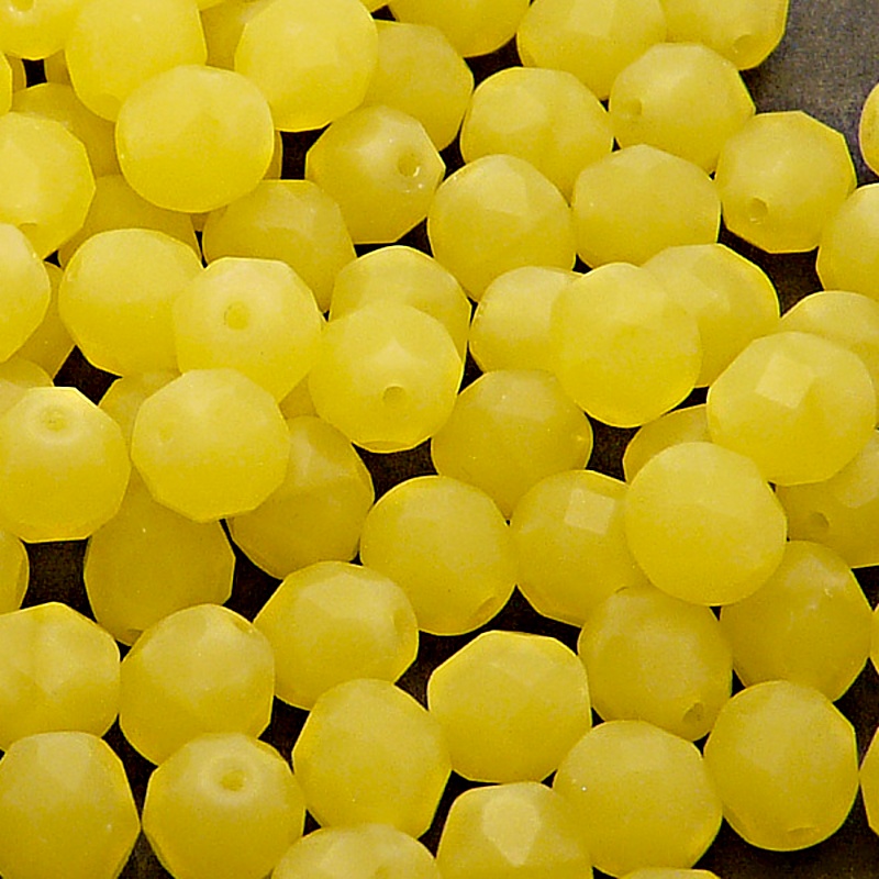 25pcs Czech Fire Polished Faceted Glass Beads Round 8mm Yellow Alebaster Matte