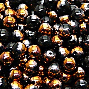 25pcs Czech Pressed Glass Round Beads 8mm Jet Sun Set