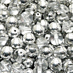 25pcs Czech Pressed Glass Round Beads 8mm Crystal Labrador (Aluminium)