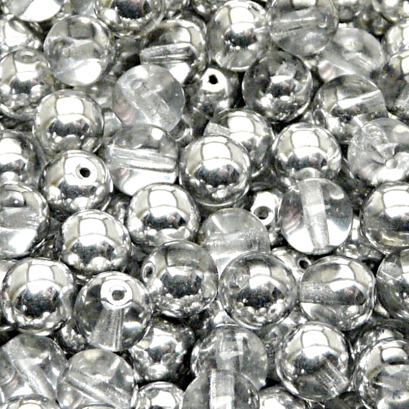 25pcs Czech Pressed Glass Round Beads 8mm Crystal Labrador (Aluminium)