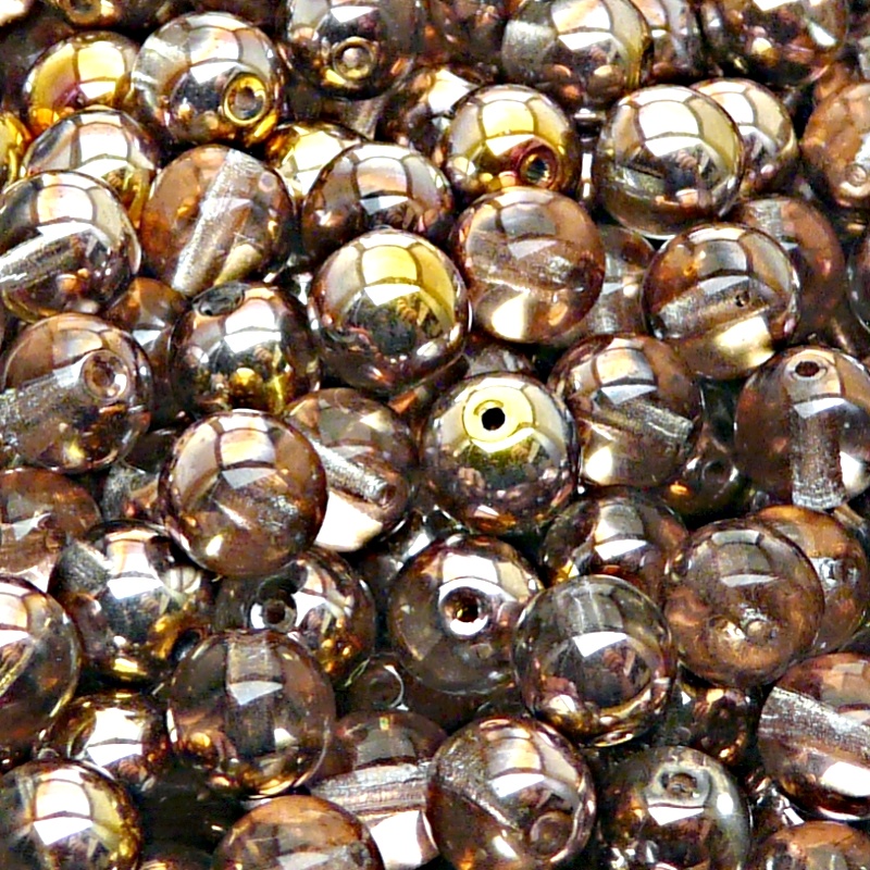 25pcs Czech Pressed Glass Round Beads 8mm Crystal Gold Capri