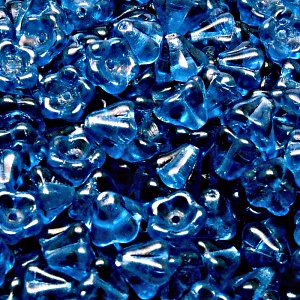 30pcs Czech Pressed Glass Bell Flowers Beads 6x8mm Capri Blue