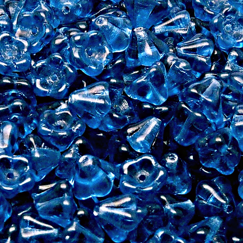 30pcs Czech Pressed Glass Bell Flowers Beads 6x8mm Capri Blue