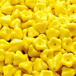 30pcs Czech Pressed Glass Bell Flowers Beads 6x8mm Opaque Yellow