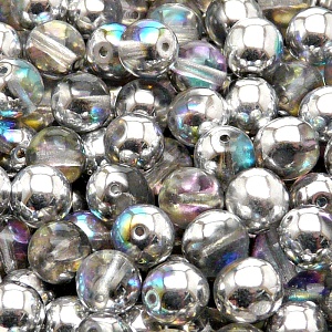 25pcs Czech Pressed Glass Round Beads 8mm Crystal Silver Rainbow