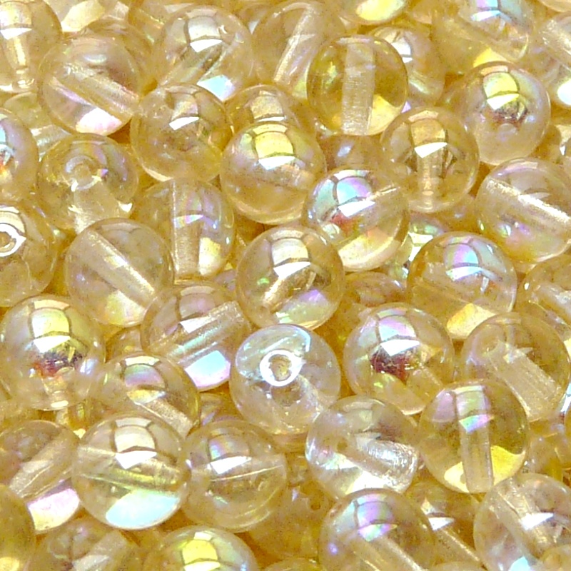 25pcs Czech Pressed Glass Round Beads 8mm Crystal Yellow Rainbow