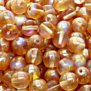 25pcs Czech Pressed Glass Round Beads 8mm Crystal Orange Rainbow