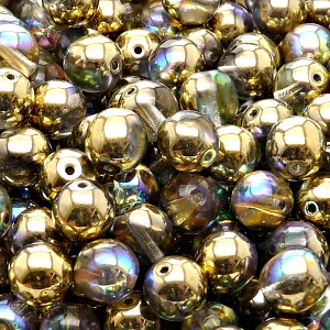 25pcs Czech Pressed Glass Round Beads 8mm Crystal Golden Rainbow