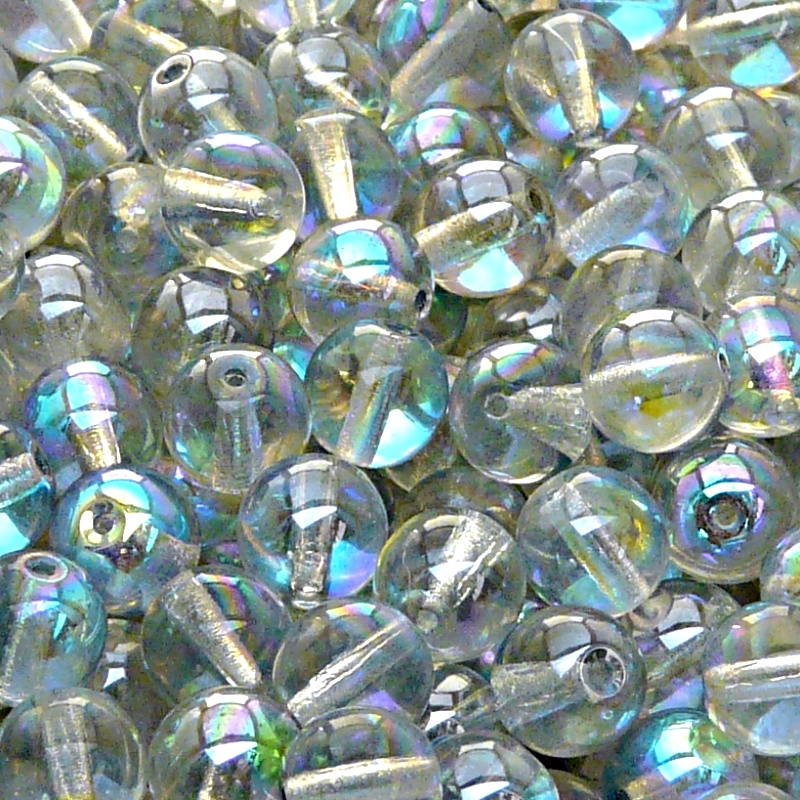 25pcs Czech Pressed Glass Round Beads 8mm Crystal Blue Rainbow