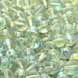 25pcs Czech Pressed Glass Round Beads 8mm Crystal Green Rainbow