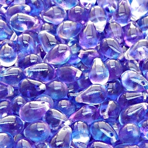 30pcs Czech Pressed Glass Teardrop Beads 6x9mm Crystal Blue Pink Two Tone Color Luster Coating