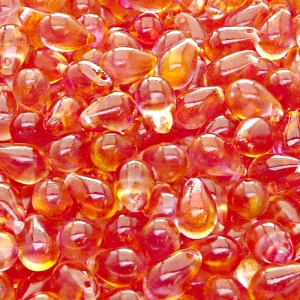 30pcs Czech Pressed Glass Teardrop Beads 6x9mm Crystal Red Yellow Two Tone Color Luster Coating