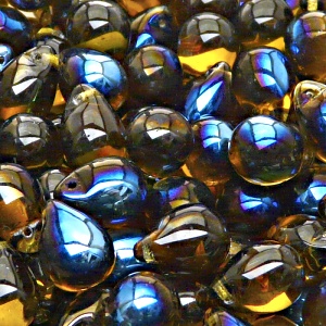 10pcs Czech Pressed Glass Teardrop Beads 10x14mm Topaz Azuro