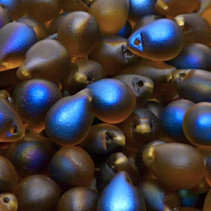 10pcs Czech Pressed Glass Teardrop Beads 10x14mm Topaz Azuro Matte