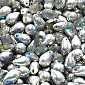 30pcs Czech Pressed Glass Teardrop Beads 6x9mm Crystal Silver Rainbow