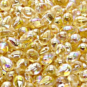 30pcs Czech Pressed Glass Teardrop Beads 6x9mm Crystal Yellow Rainbow