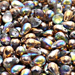 30pcs Czech Pressed Glass Teardrop Beads 6x9mm Crystal Copper Rainbow