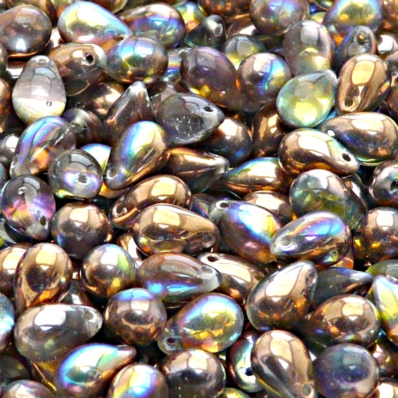 30pcs Czech Pressed Glass Teardrop Beads 6x9mm Crystal Copper Rainbow