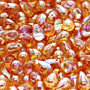 30pcs Czech Pressed Glass Teardrop Beads 6x9mm Crystal Orange Rainbow