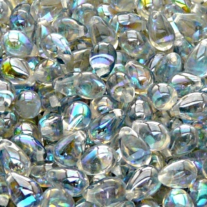 30pcs Czech Pressed Glass Teardrop Beads 6x9mm Crystal Blue Rainbow