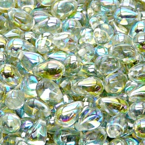 30pcs Czech Pressed Glass Teardrop Beads 6x9mm Crystal Green Rainbow