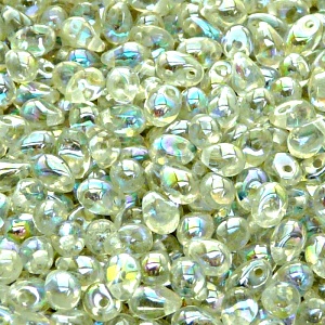 50pcs Czech Pressed Glass Teardrop Beads 4x6mm Crystal Green Rainbow