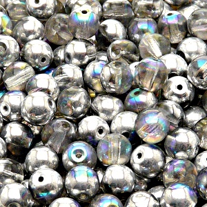 40pcs Czech Pressed Glass Round Beads 7mm Crystal Silver Rainbow