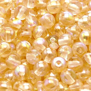 40pcs Czech Pressed Glass Round Beads 7mm Crystal Yellow Rainbow