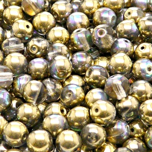 40pcs Czech Pressed Glass Round Beads 7mm Crystal Golden Rainbow
