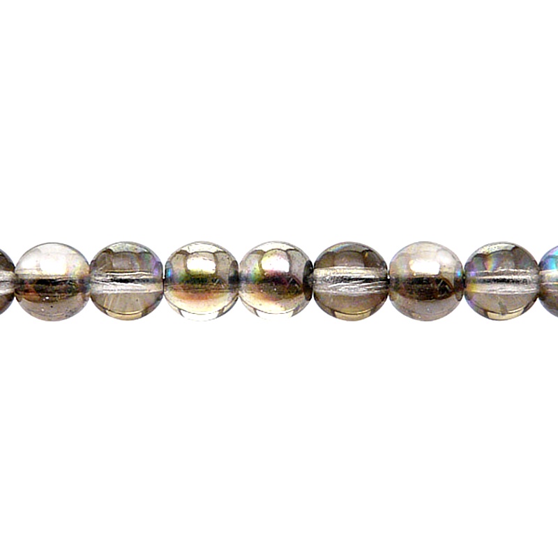 40pcs Czech Pressed Glass Round Beads 7mm Crystal Graphite Rainbow