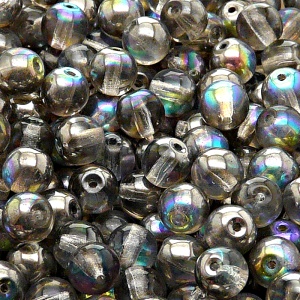 40pcs Czech Pressed Glass Round Beads 7mm Crystal Graphite Rainbow