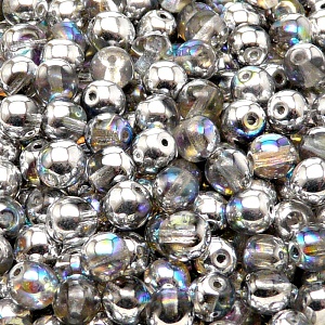 50pcs Czech Pressed Glass Round Beads 6mm Crystal Silver Rainbow