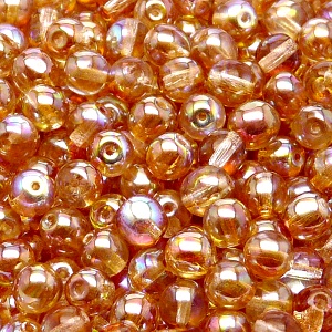 50pcs Czech Pressed Glass Round Beads 6mm Crystal Orange Rainbow
