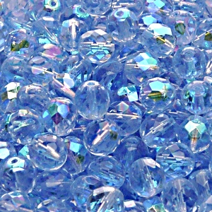 25pcs Czech Fire Polished Faceted Glass Beads Round 8mm Light Sapphire AB