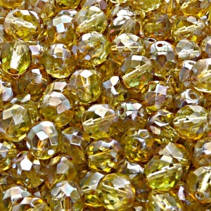 25pcs Czech Fire Polished Faceted Glass Beads Round 8mm Jonquille Celsian