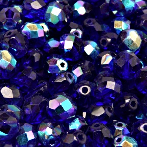 25pcs Czech Fire Polished Faceted Glass Beads Round 8mm Cobalt Blue AB