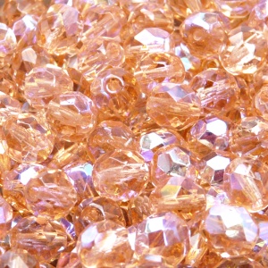 25pcs Czech Fire Polished Faceted Glass Beads Round 8mm Rosaline AB