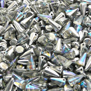 50pcs Czech Pressed Glass Spike Beads 5x8mm Crystal Silver Rainbow