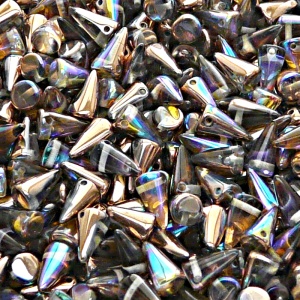 50pcs Czech Pressed Glass Spike Beads 5x8mm Crystal Copper Rainbow
