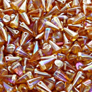 50pcs Czech Pressed Glass Spike Beads 5x8mm Crystal Orange Rainbow