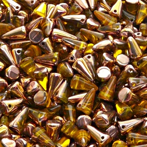 50pcs Czech Pressed Glass Spike Beads 5x8mm Amber Gold Capri