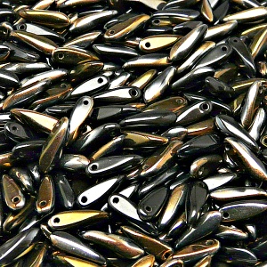 50pcs Czech Pressed Glass Dagger Beads 3x11mm Jet Valentinit