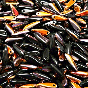 50pcs Czech Pressed Glass Dagger Beads 3x11mm Jet Santander