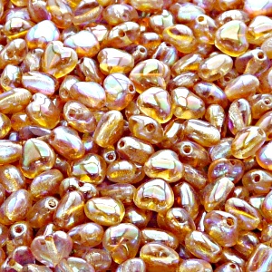 50pcs Czech Pressed Glass Heart Beads 6mm Crystal Orange Rainbow