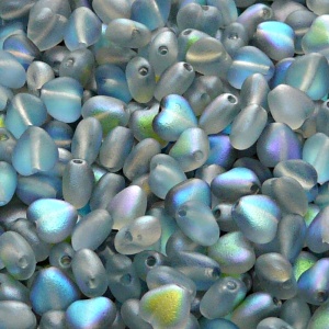50pcs Czech Pressed Glass Heart Beads 6mm Crystal Blue Rainbow Matte