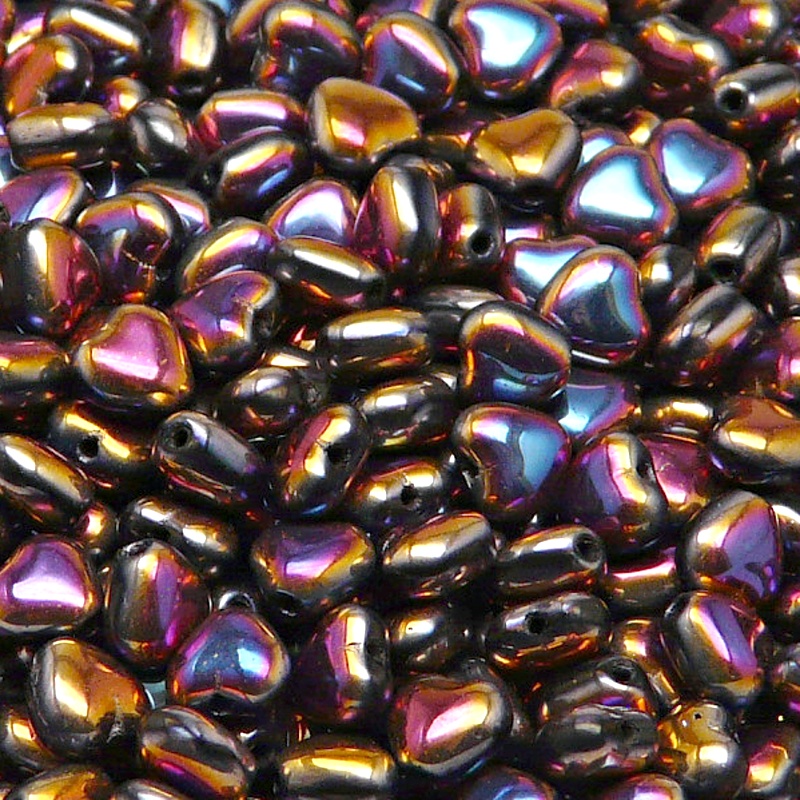 50pcs Czech Pressed Glass Heart Beads 6mm Jet Full Sliperit