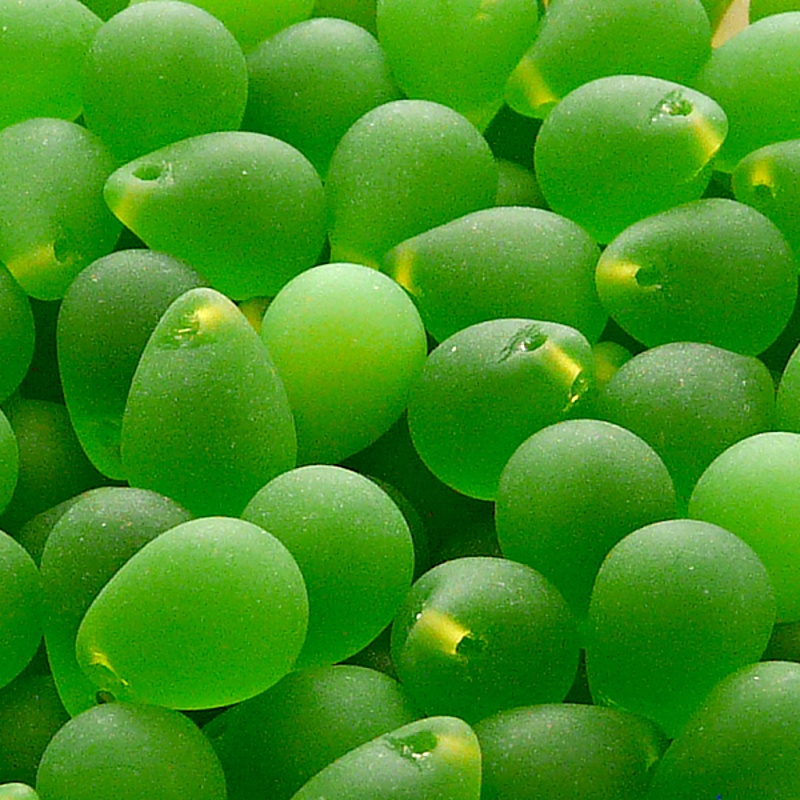 10pcs Czech Pressed Glass Teardrop Beads 10x14mm Green Opal Matte