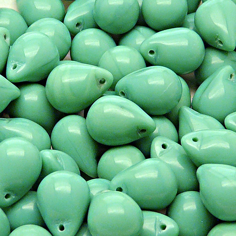 10pcs Czech Pressed Glass Teardrop Beads 10x14mm Opaque Turquoise Green