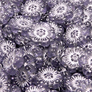 8pcs Czech Pressed Glass Flat Flower Beads 14mm Pink Alexandrite Silver Fired Color