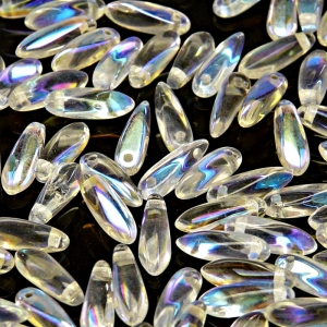 50pcs Czech Pressed Glass Dagger Beads 3x11mm Crystal AB